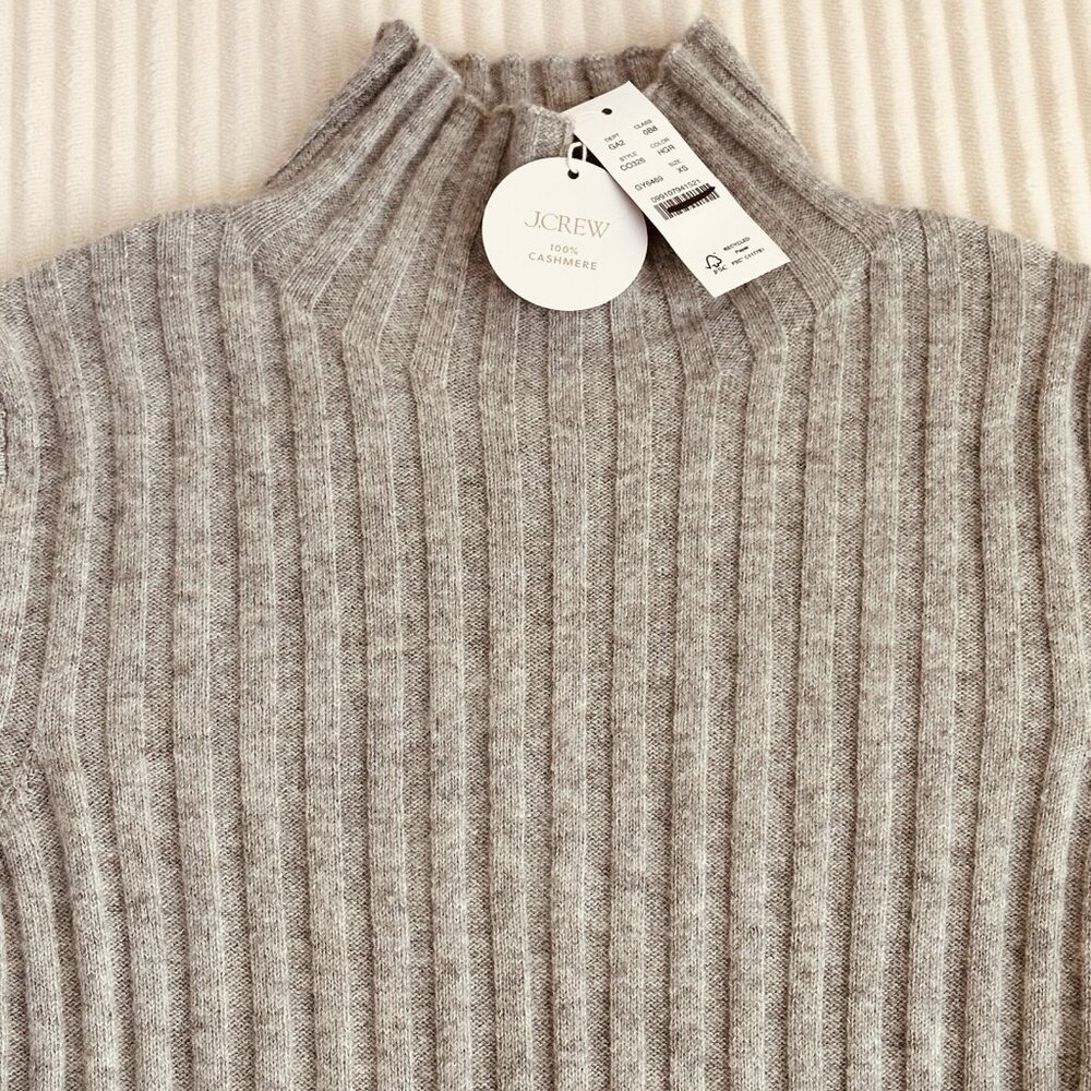 NWT J.Crew Womens 100% Cashmere Turtleneck XS Wide Rib Gray Sweater Luxury Chic - Picture 5 of 12